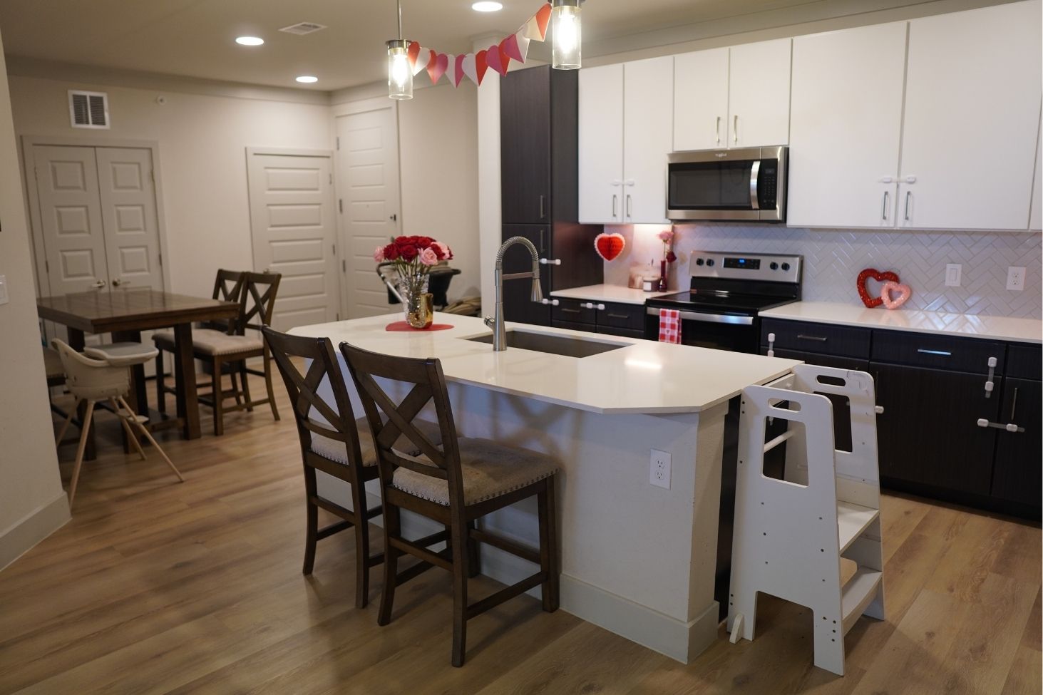 After cleaning: kitchen and dining area reset after Magnificent cleaned it