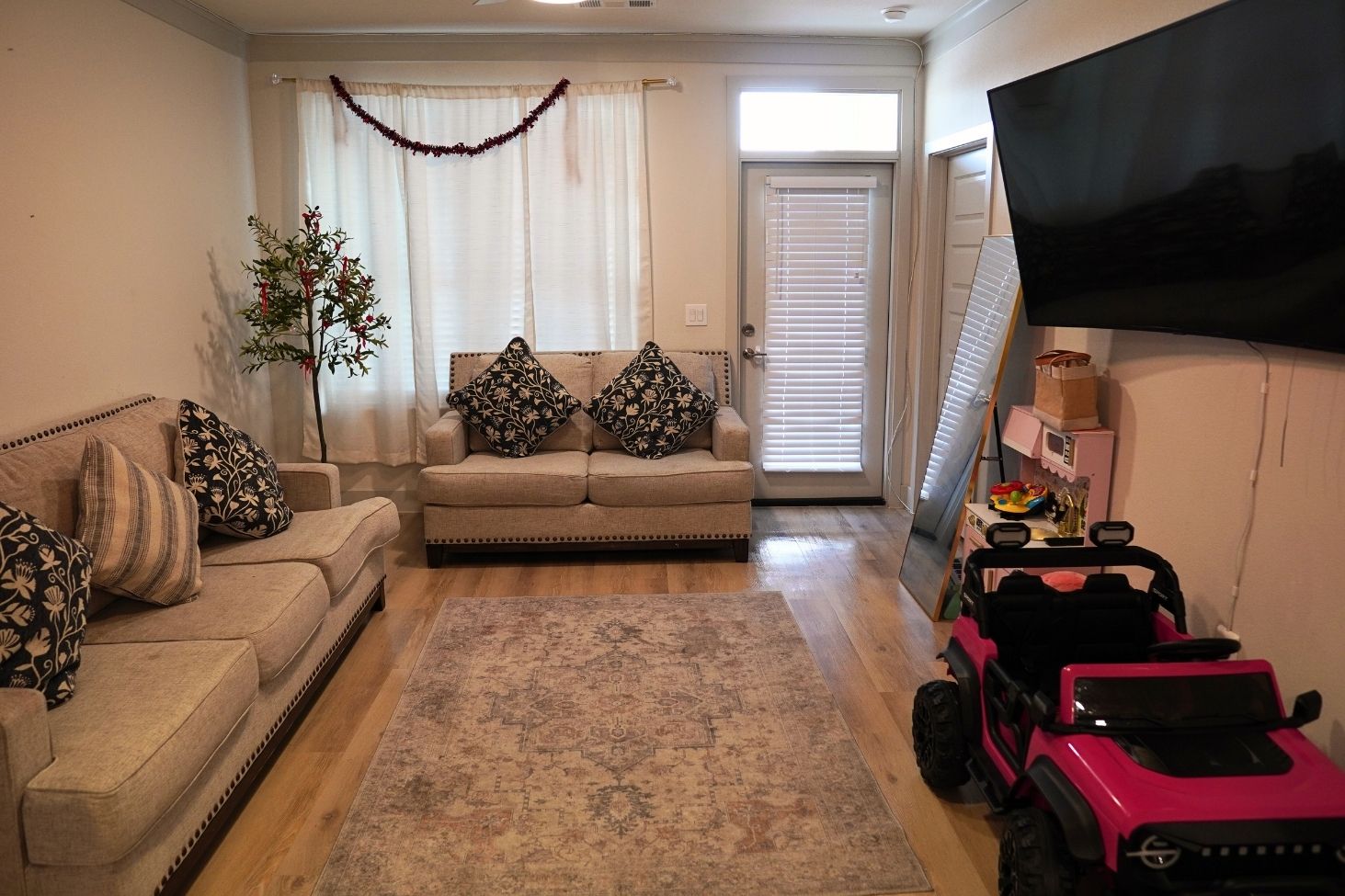 After cleaning: family living room reset after Magnificent cleaned it