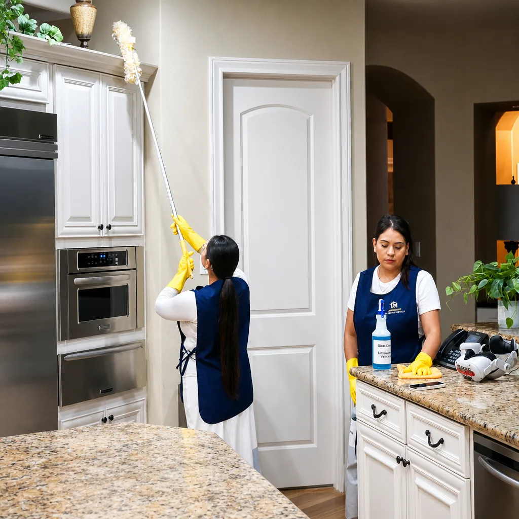 Two Magnificent cleaners maintaining a bright Houston kitchen
